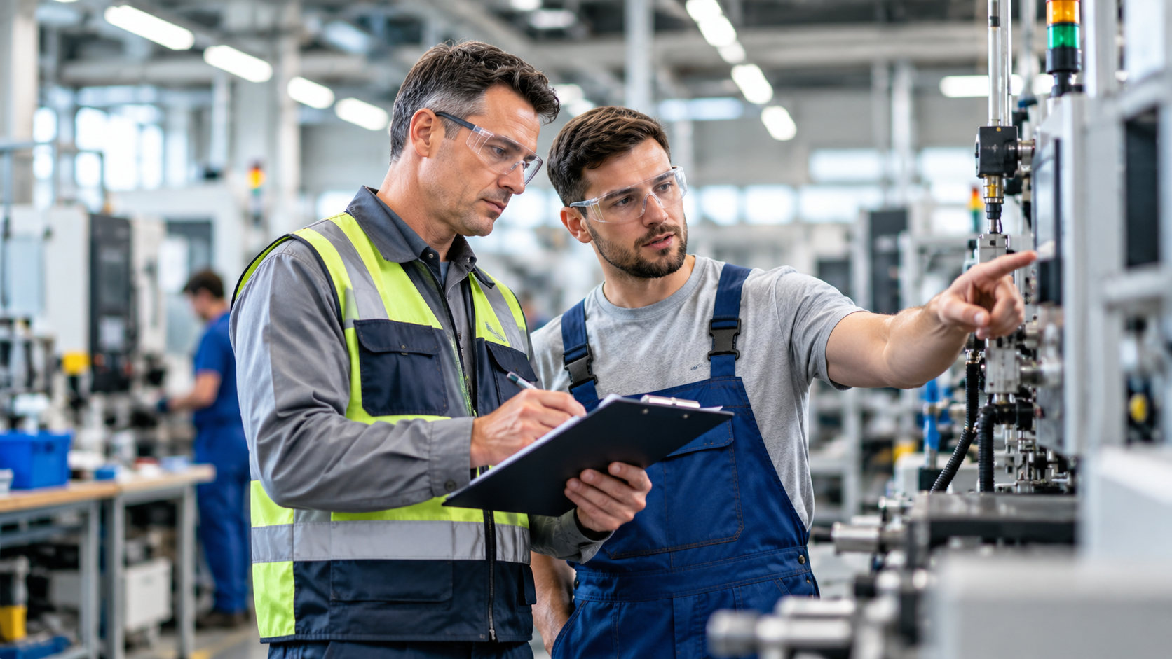 Factory Engineers Inspecting Machinery