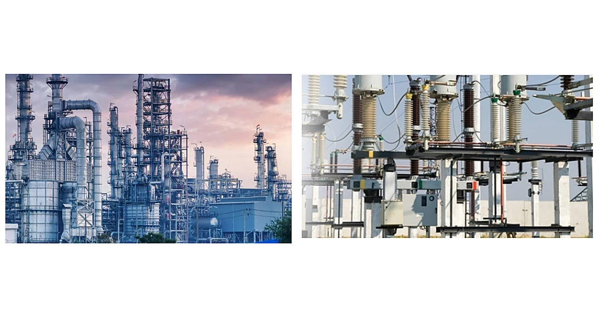 A petrochemical plant beside electrical substation equipment