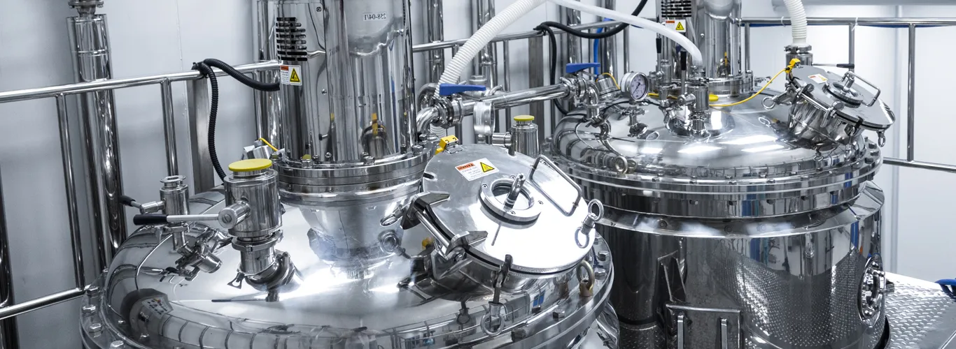 Stainless steel reactor and mixing vessels in a pharmaceutical plant